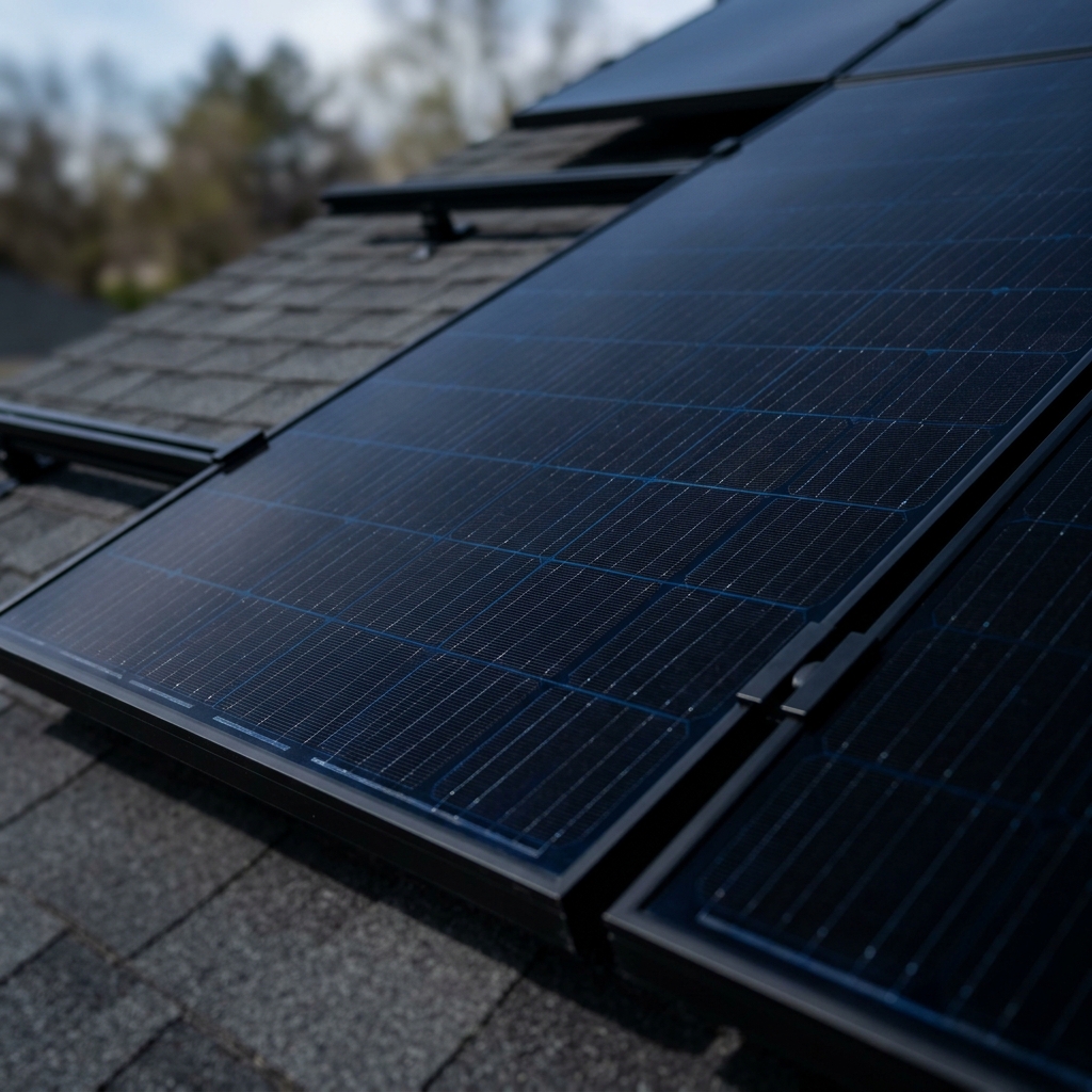 Close up of black solar panels